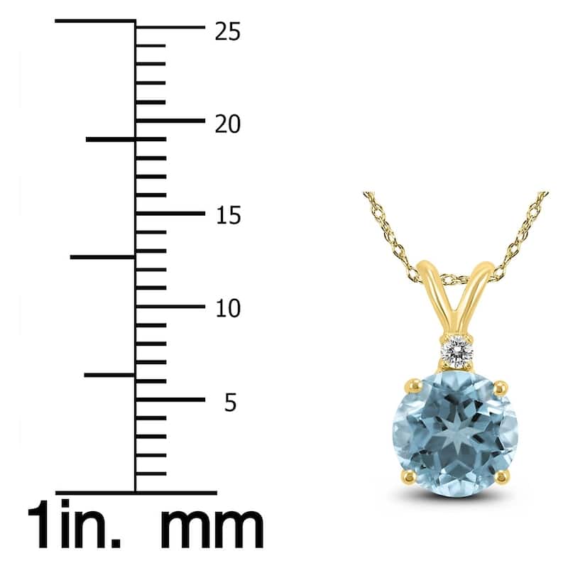 14K Yellow Gold 5MM Round Aquamarine and Diamond Pendant
