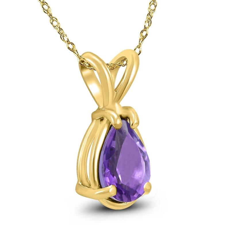 14K Yellow Gold 6x4MM Pear Amethyst Pendant