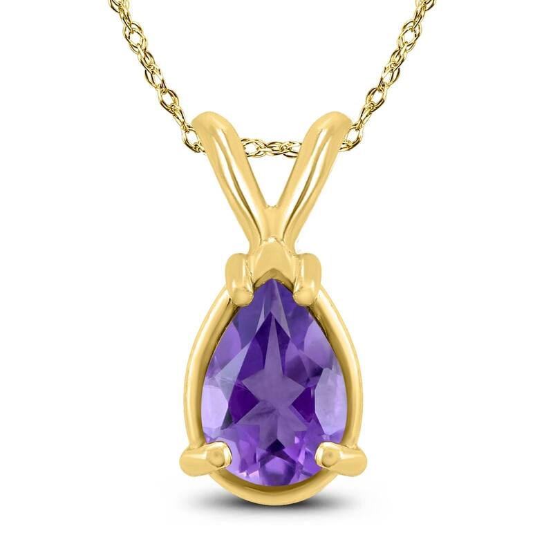 14K Yellow Gold 6x4MM Pear Amethyst Pendant