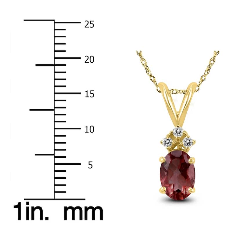 14K Yellow Gold 7x5MM Oval Garnet and Diamond Pendant