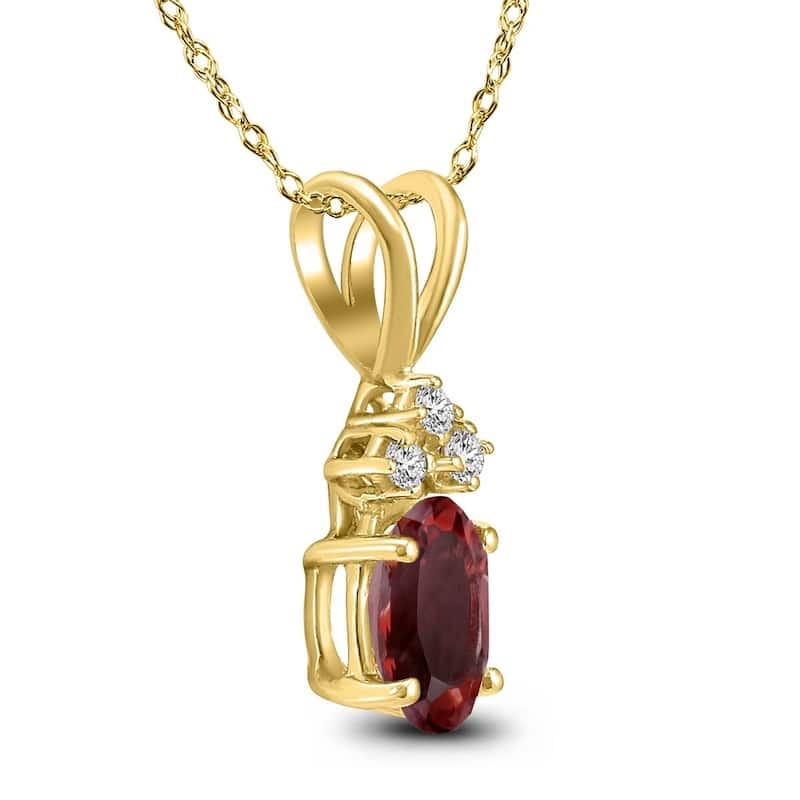 14K Yellow Gold 7x5MM Oval Garnet and Diamond Pendant
