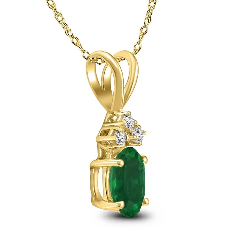 14K Yellow Gold 6x4MM Oval Emerald and Diamond Pendant