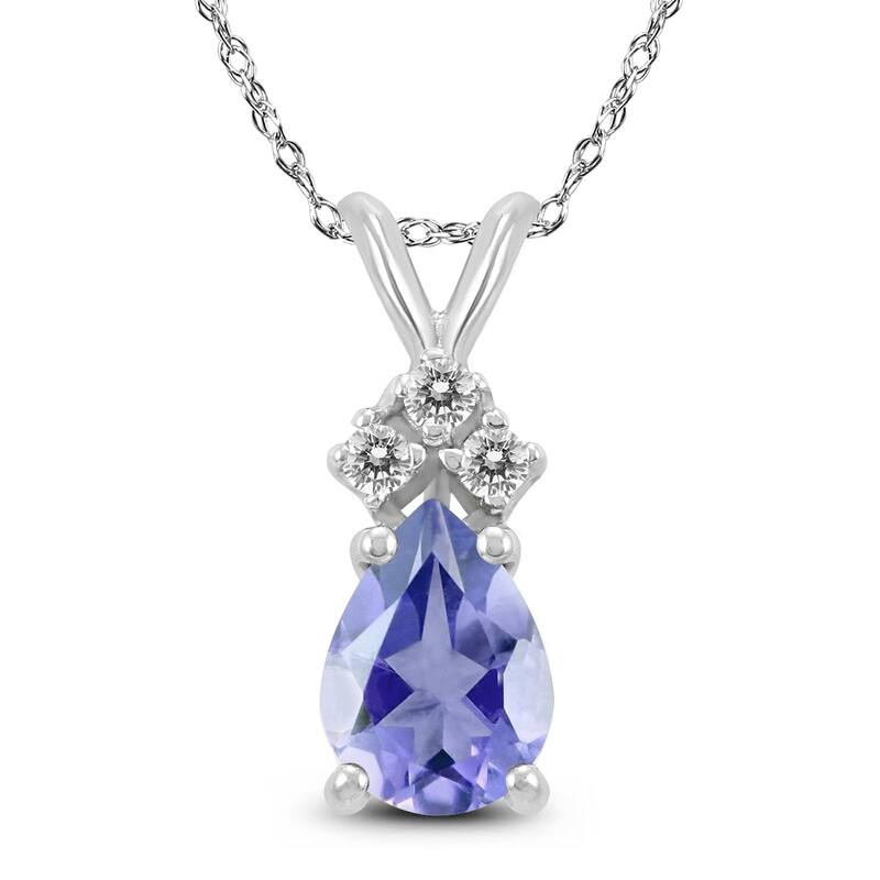 14K White Gold 6x4MM Pear Tanzanite and Diamond Pendant