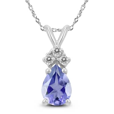 14K White Gold 6x4MM Pear Tanzanite and Diamond Pendant