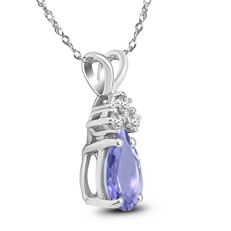 14K White Gold 6x4MM Pear Tanzanite and Diamond Pendant