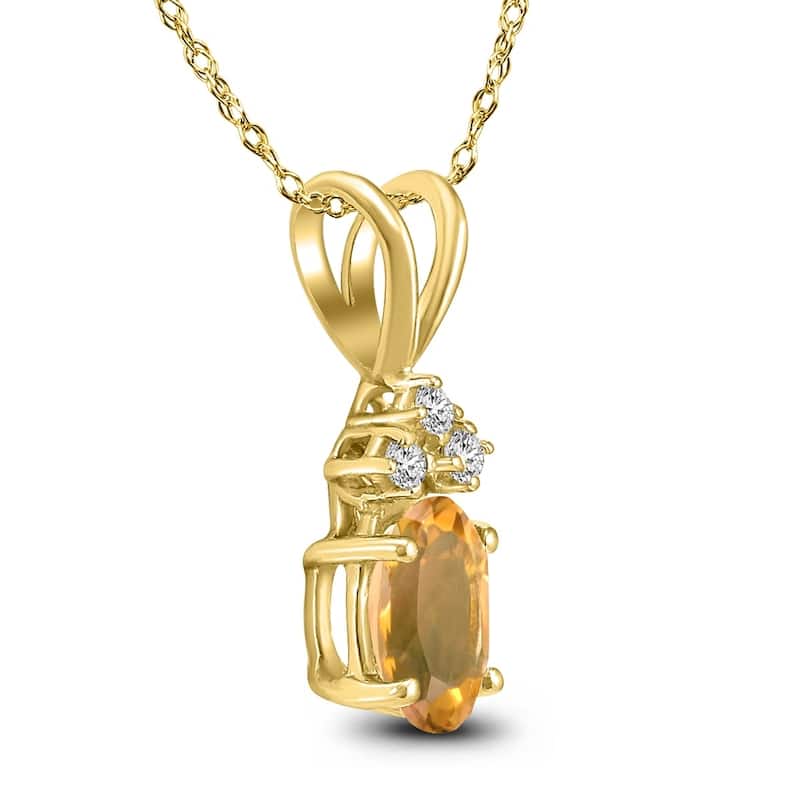14K Yellow Gold 8x6MM Oval Citrine and Diamond Pendant