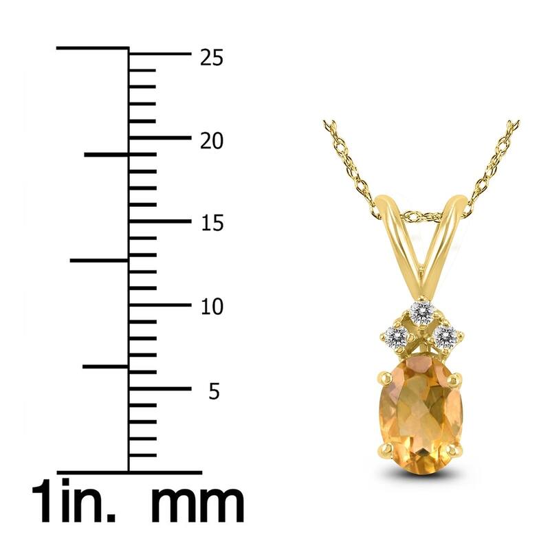 14K Yellow Gold 8x6MM Oval Citrine and Diamond Pendant