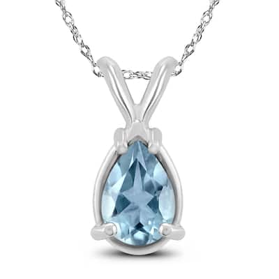 14K White Gold 6x4MM Pear Aquamarine Pendant
