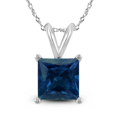 14K White Gold 5MM Square Sapphire Pendant