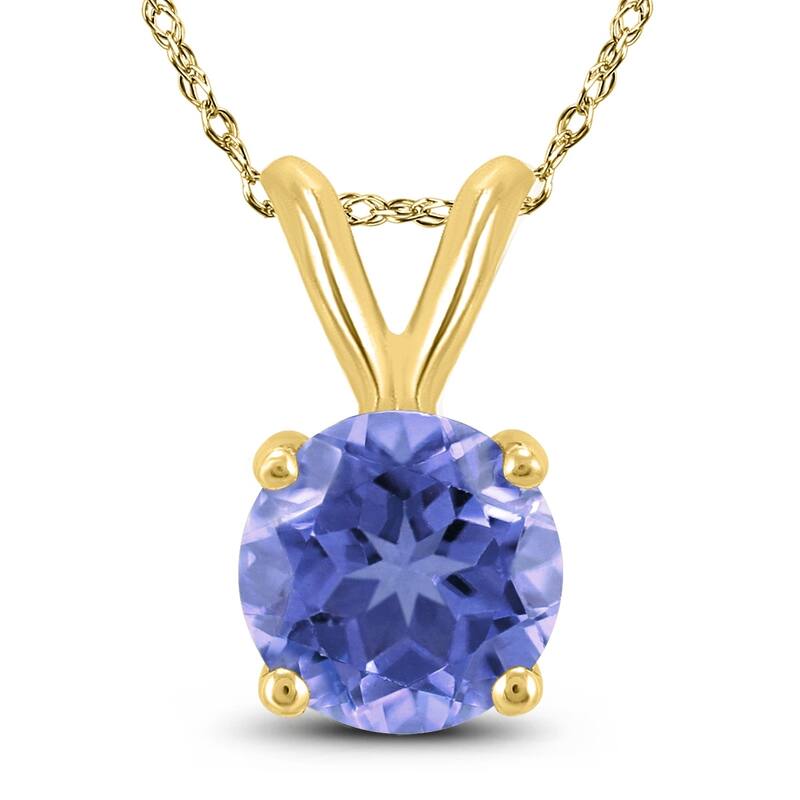 14K Yellow Gold 5MM Round Tanzanite Pendant