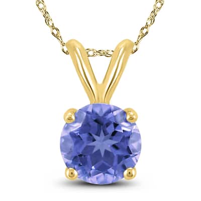 14K Yellow Gold 5MM Round Tanzanite Pendant
