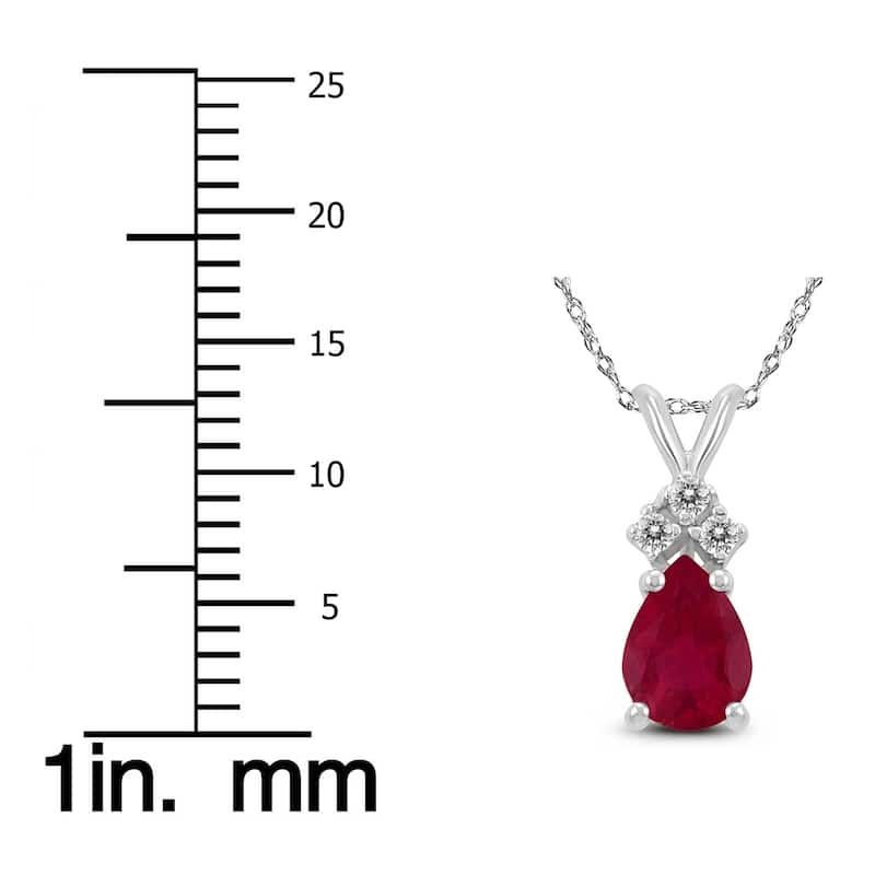 14K White Gold 6x4MM Pear Ruby and Diamond Pendant