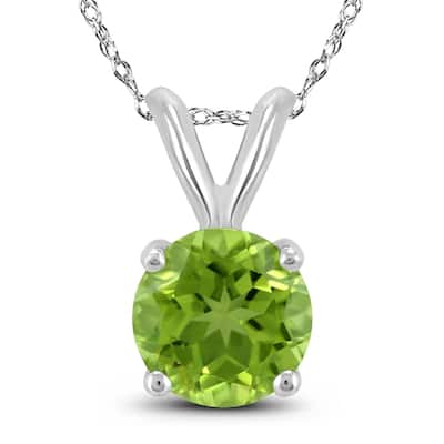 14K White Gold 7MM Round Peridot Pendant