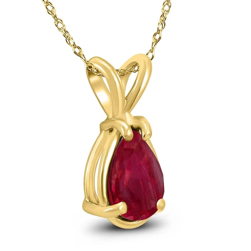 14K Yellow Gold 6x4MM Pear Ruby Pendant