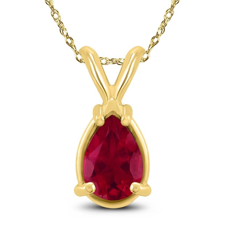 14K Yellow Gold 6x4MM Pear Ruby Pendant