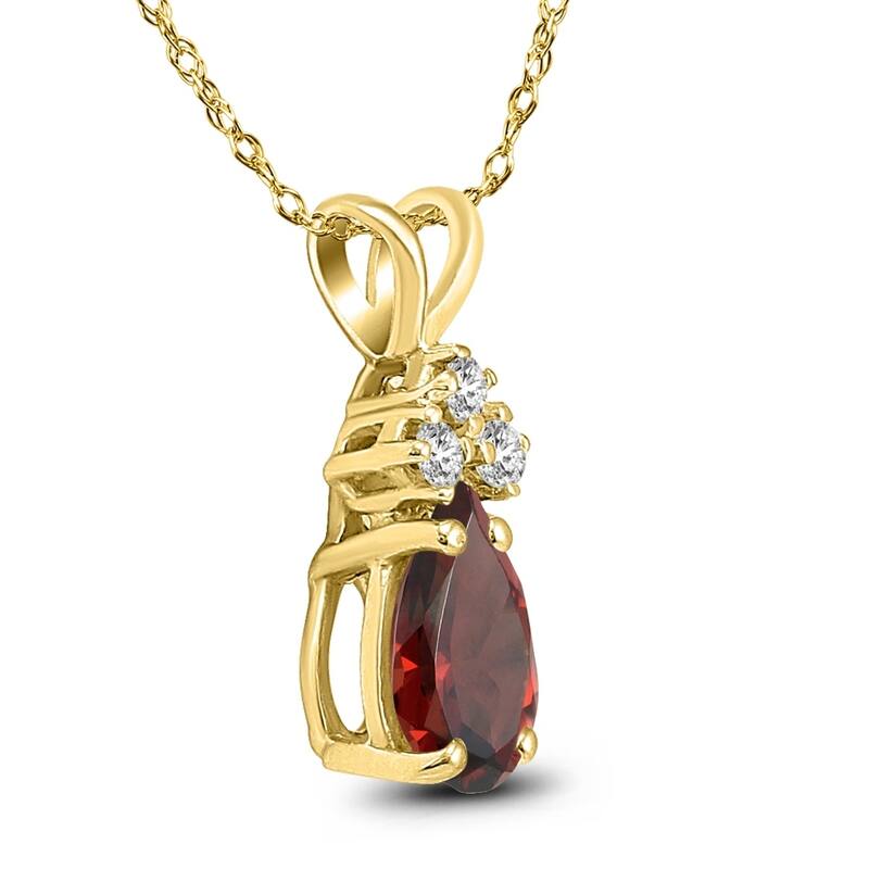 14K Yellow Gold 7x5MM Pear Garnet and Diamond Pendant