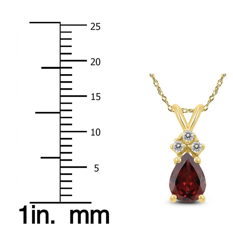 14K Yellow Gold 7x5MM Pear Garnet and Diamond Pendant