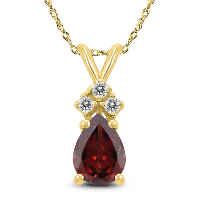 14K Yellow Gold 7x5MM Pear Garnet and Diamond Pendant