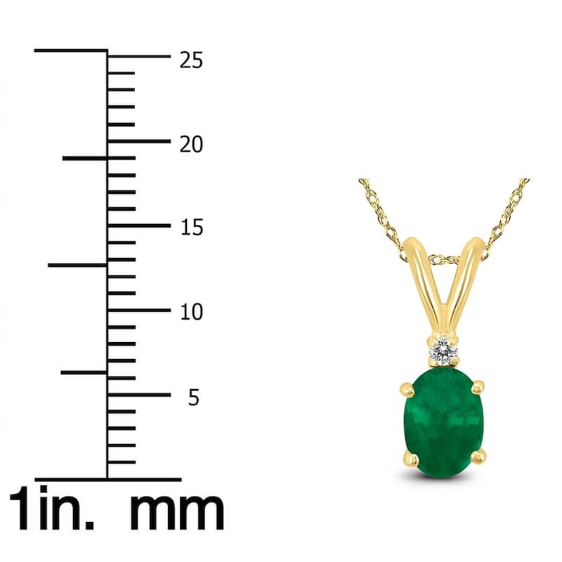 14K Yellow Gold 6x4MM Oval Emerald and Diamond Pendant