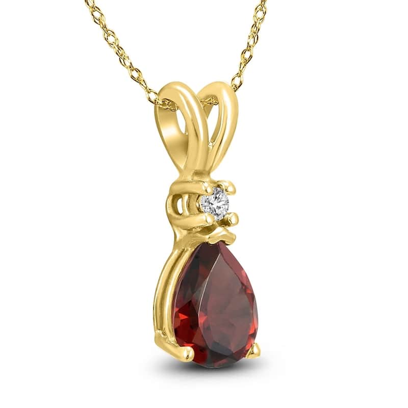 14K Yellow Gold 6x4MM Pear Garnet and Diamond Pendant