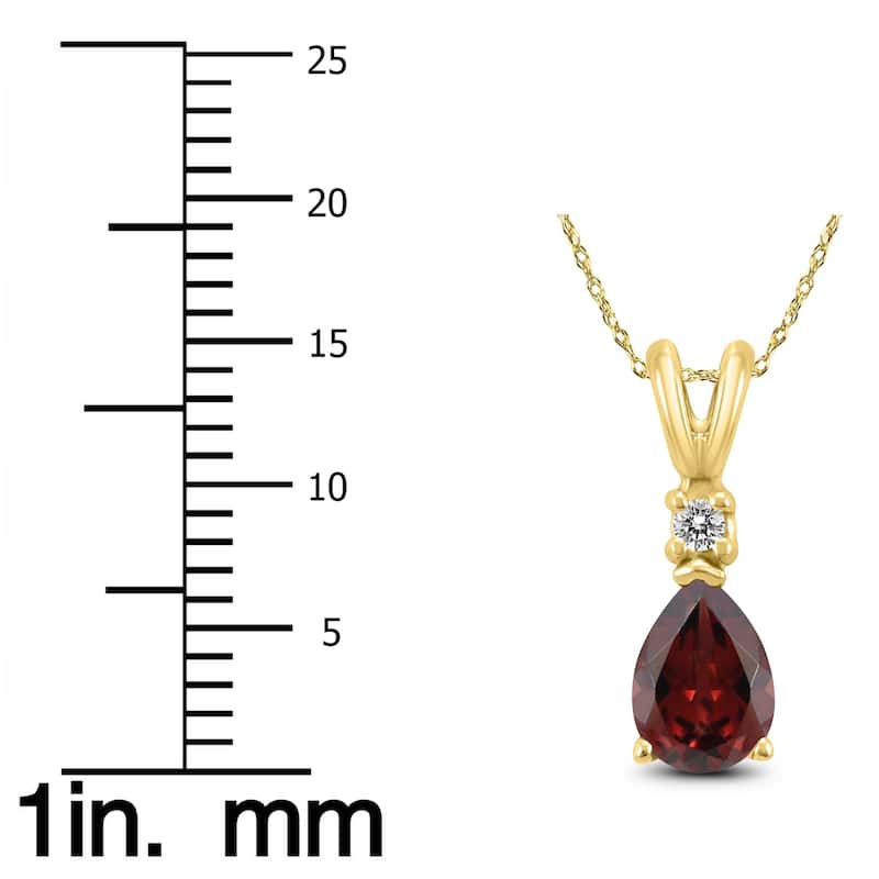 14K Yellow Gold 6x4MM Pear Garnet and Diamond Pendant