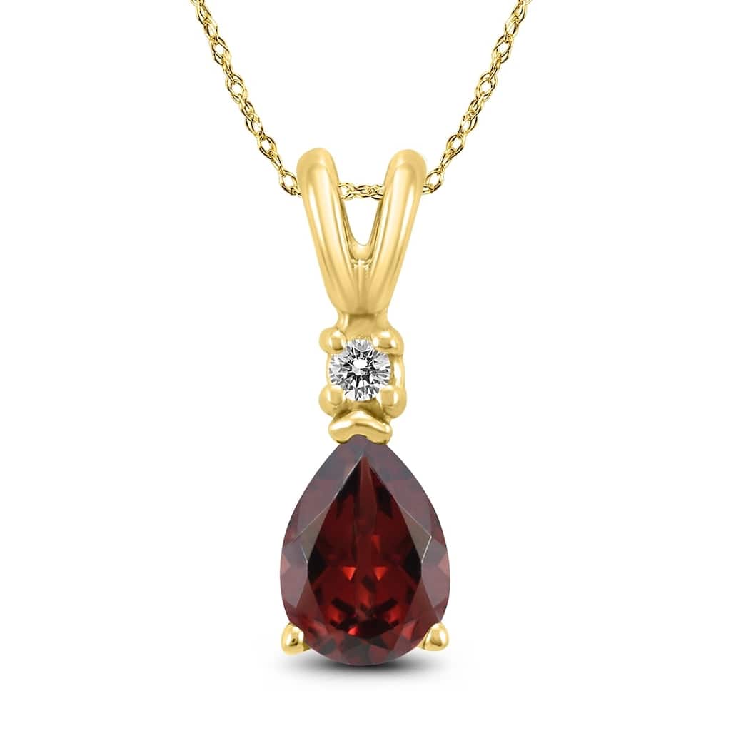 14K Yellow Gold 6x4MM Pear Garnet and Diamond Pendant