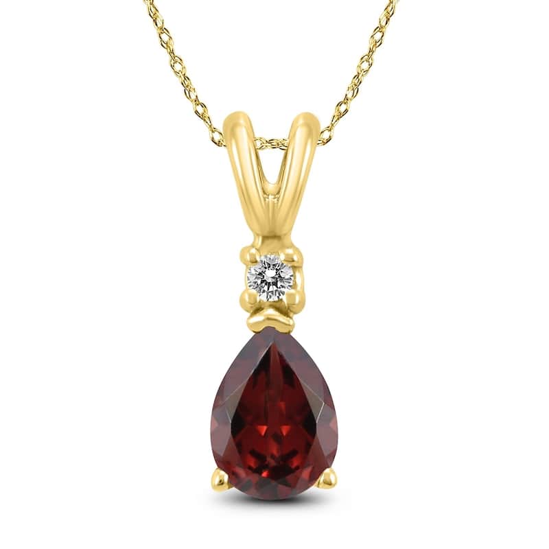 14K Yellow Gold 6x4MM Pear Garnet and Diamond Pendant
