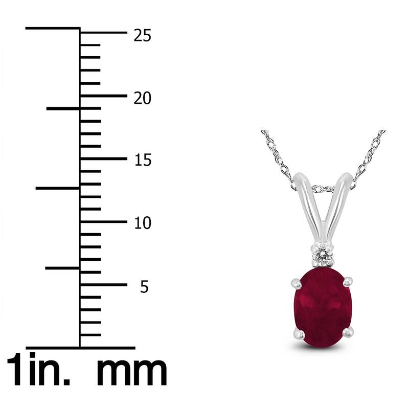 14K White Gold 5x3MM Oval Ruby and Diamond Pendant