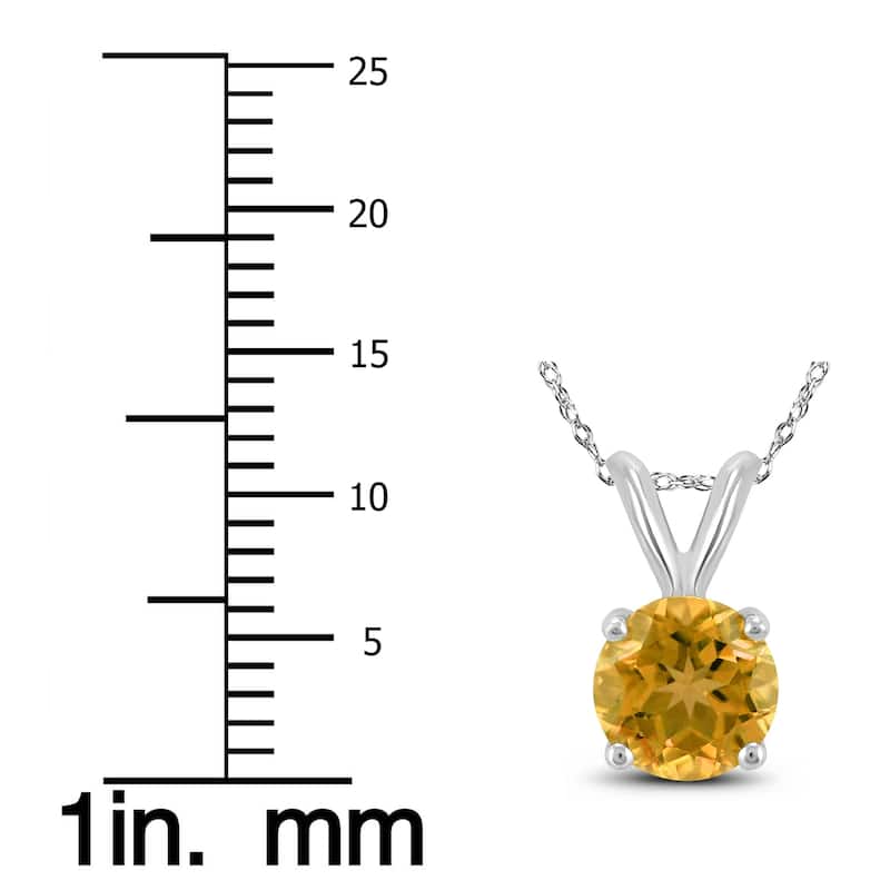 14K White Gold 5MM Round Citrine Pendant