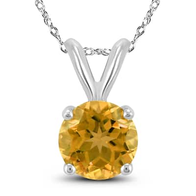 14K White Gold 5MM Round Citrine Pendant