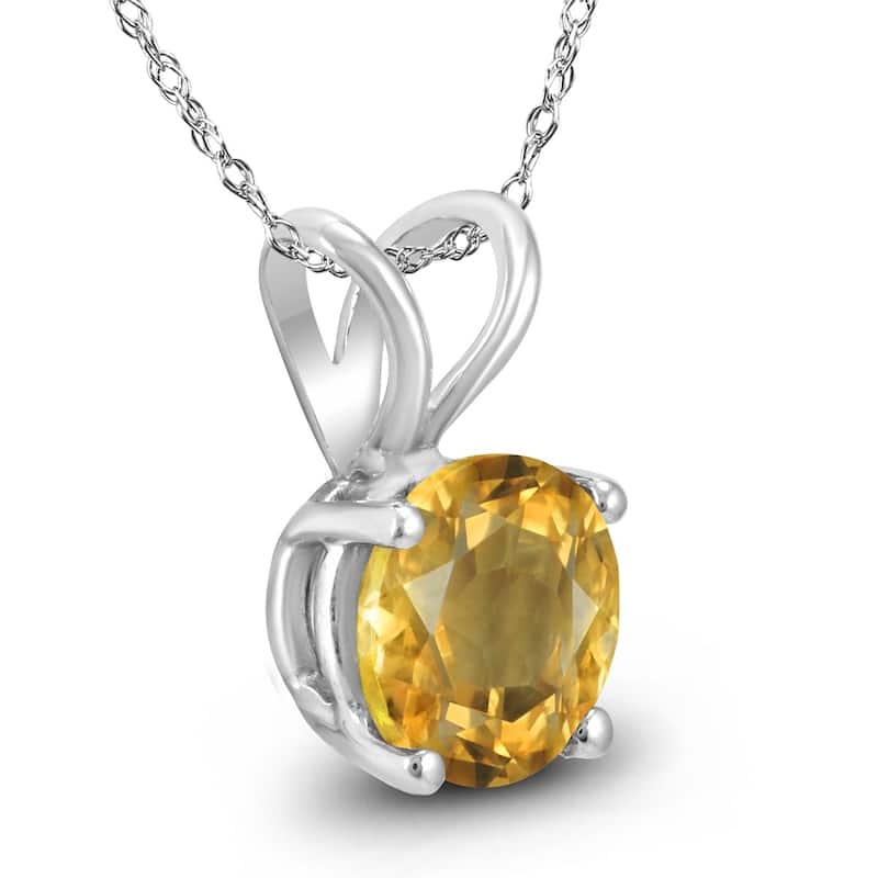 14K White Gold 5MM Round Citrine Pendant