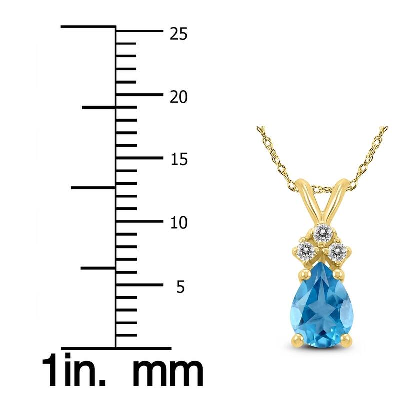 14K Yellow Gold 6x4MM Pear Blue Topaz and Diamond Pendant