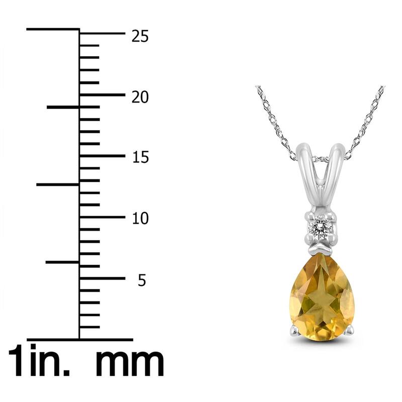 14K White Gold 8x6MM Pear Citrine and Diamond Pendant