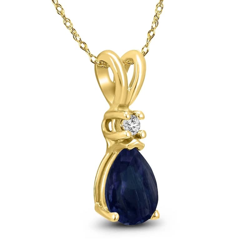 14K Yellow Gold 6x4MM Pear Sapphire and Diamond Pendant