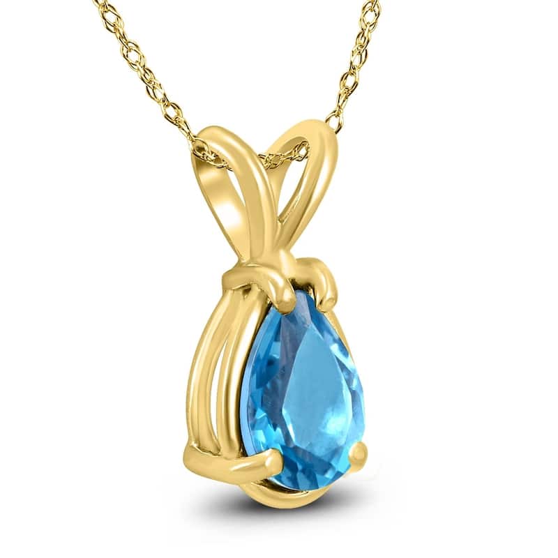 14K Yellow Gold 7x5MM Pear Blue Topaz Pendant