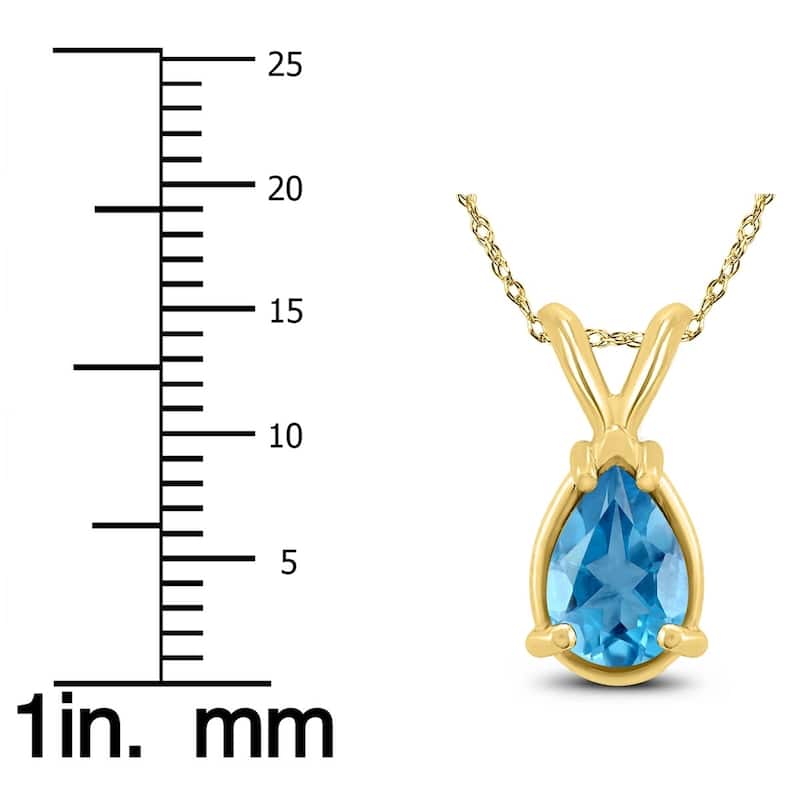 14K Yellow Gold 7x5MM Pear Blue Topaz Pendant