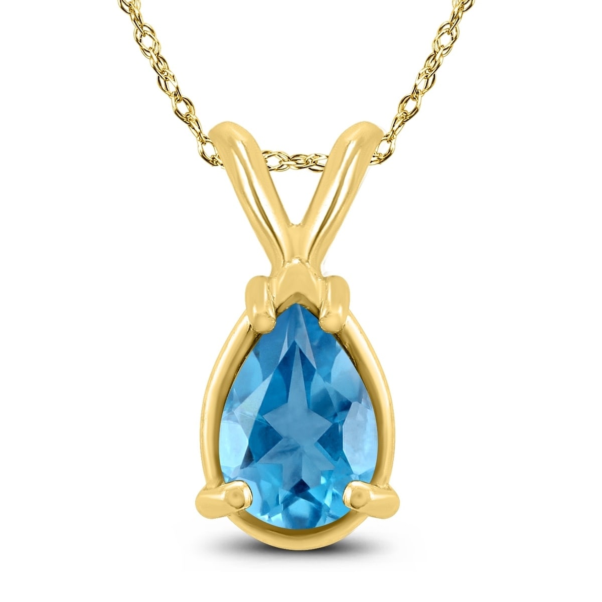 14K Yellow Gold 7x5MM Pear Blue Topaz Pendant