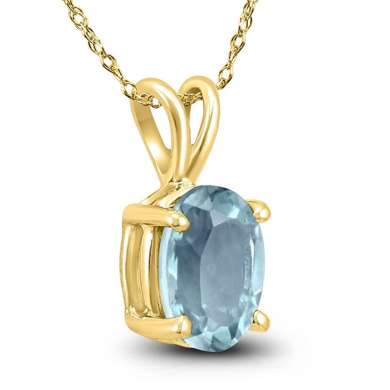 14K Yellow Gold 6x4MM Oval Aquamarine Pendant