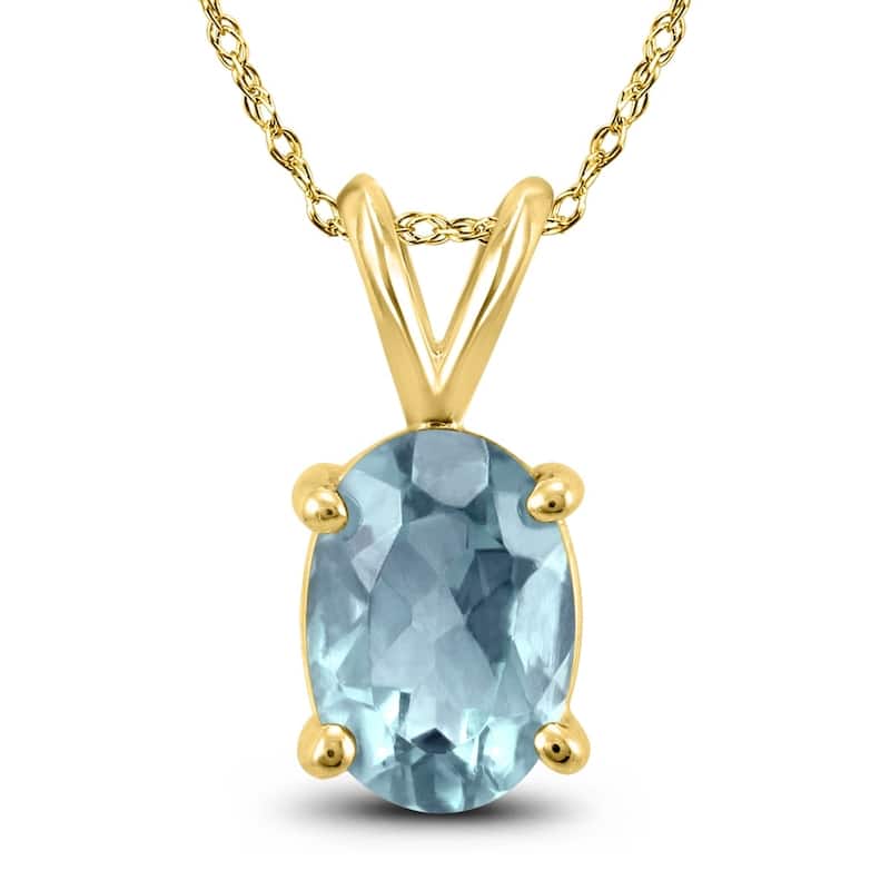 14K Yellow Gold 6x4MM Oval Aquamarine Pendant