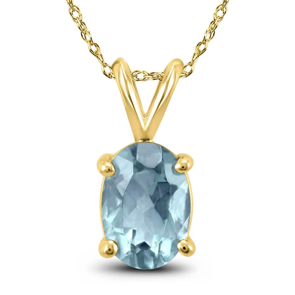14K Yellow Gold 6x4MM Oval Aquamarine Pendant