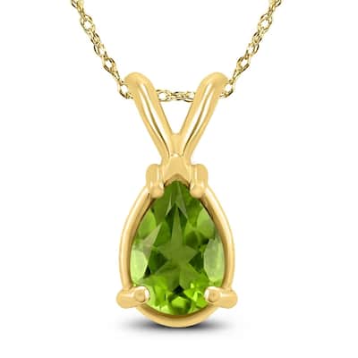 14K Yellow Gold 8x6MM Pear Peridot Pendant