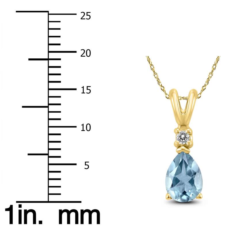 14K Yellow Gold 6x4MM Pear Aquamarine and Diamond Pendant