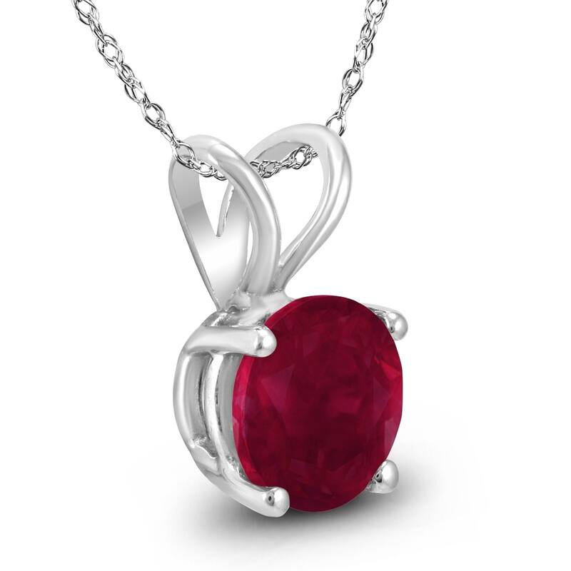 14K White Gold 4MM Round Ruby Pendant