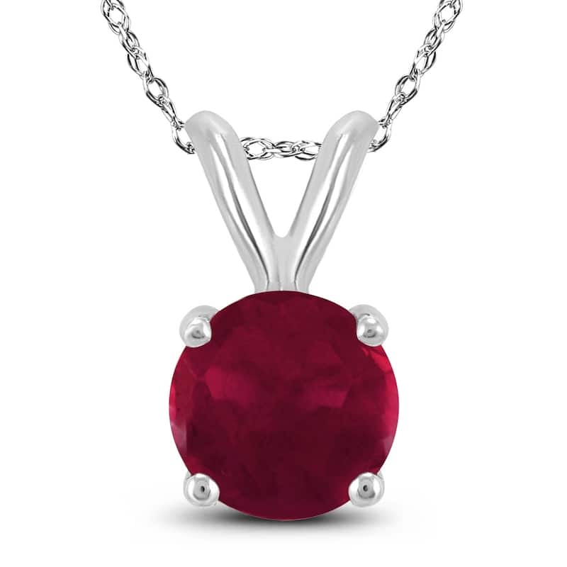 14K White Gold 4MM Round Ruby Pendant
