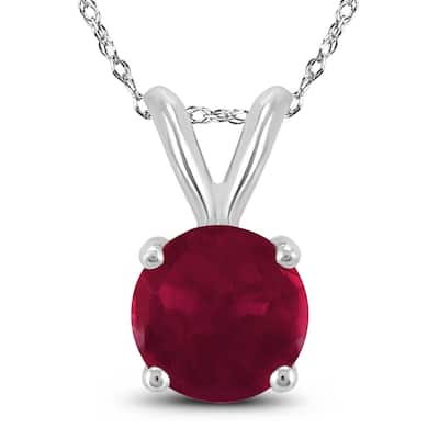 14K White Gold 4MM Round Ruby Pendant