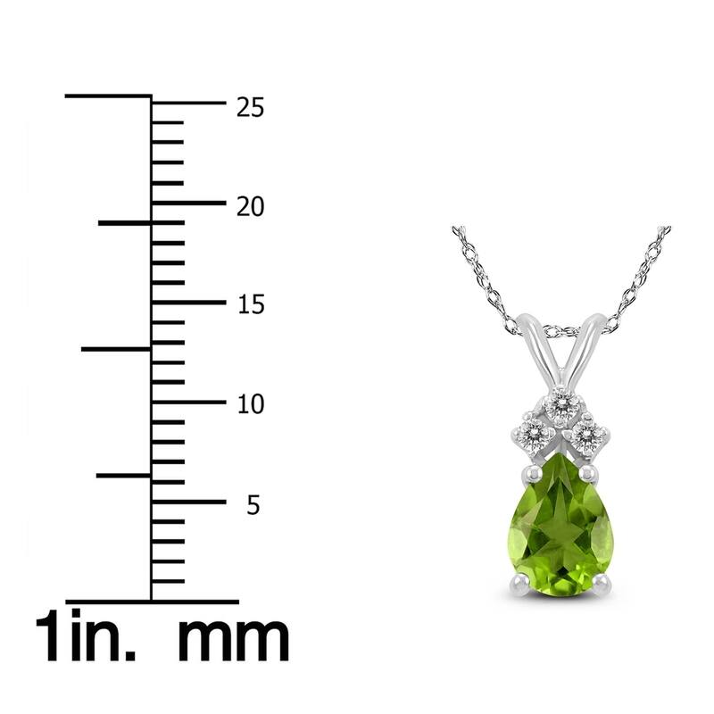 14K White Gold 8x6MM Pear Peridot and Diamond Pendant