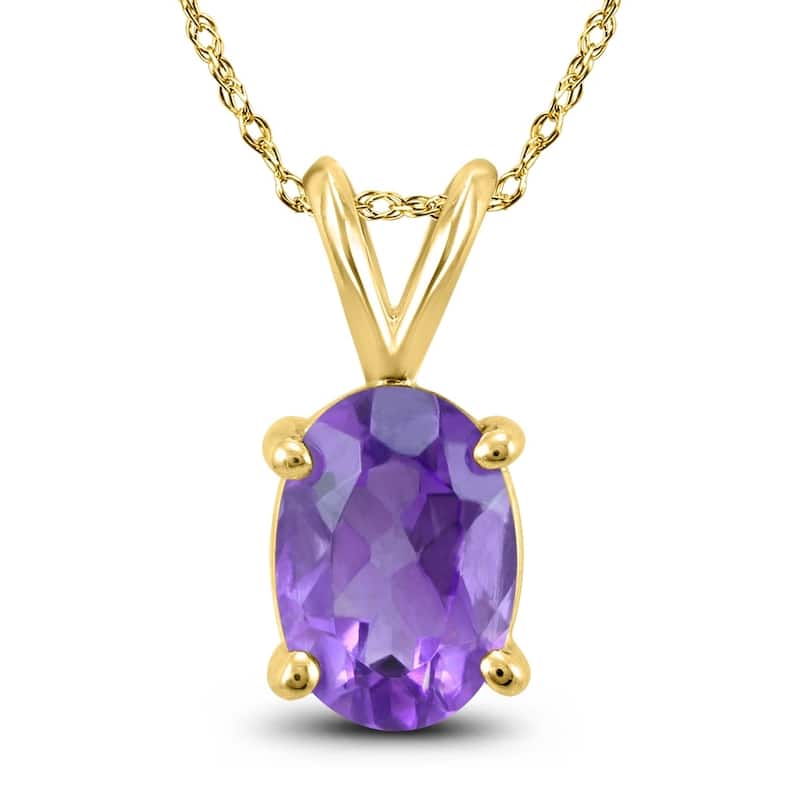14K Yellow Gold 6x4MM Oval Amethyst Pendant
