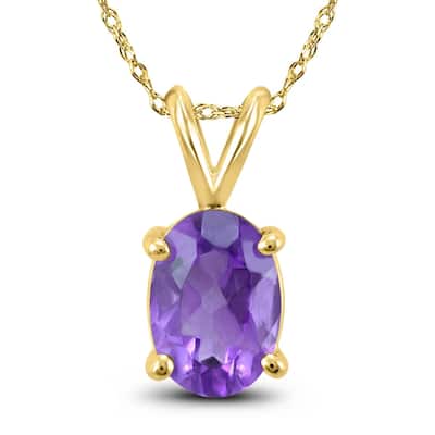 14K Yellow Gold 6x4MM Oval Amethyst Pendant