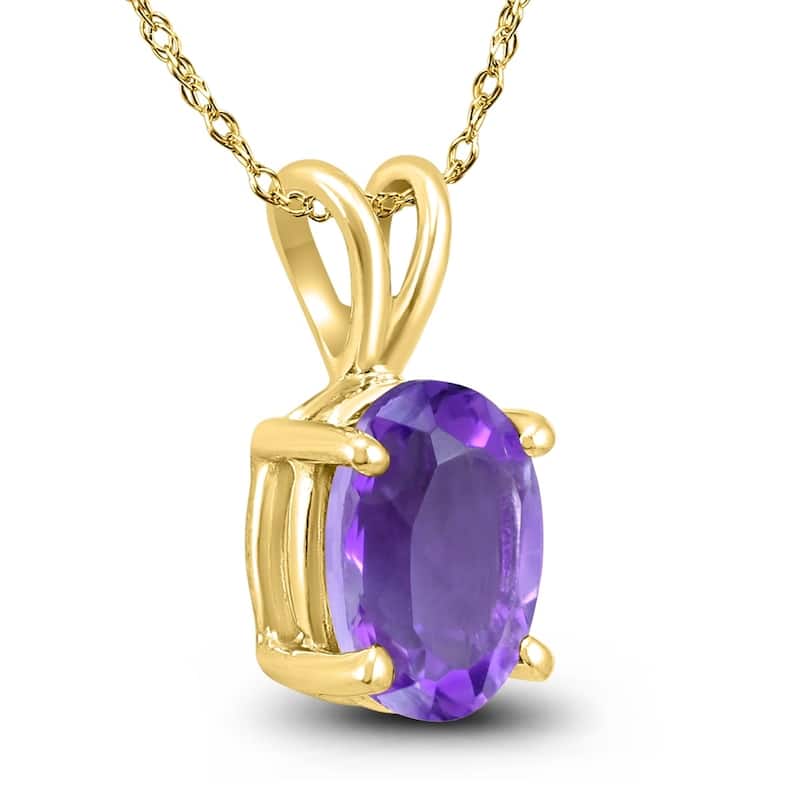 14K Yellow Gold 6x4MM Oval Amethyst Pendant