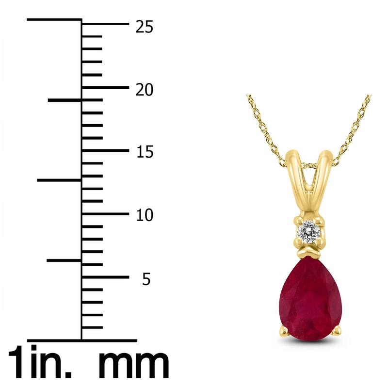 14K Yellow Gold 6x4MM Pear Ruby and Diamond Pendant